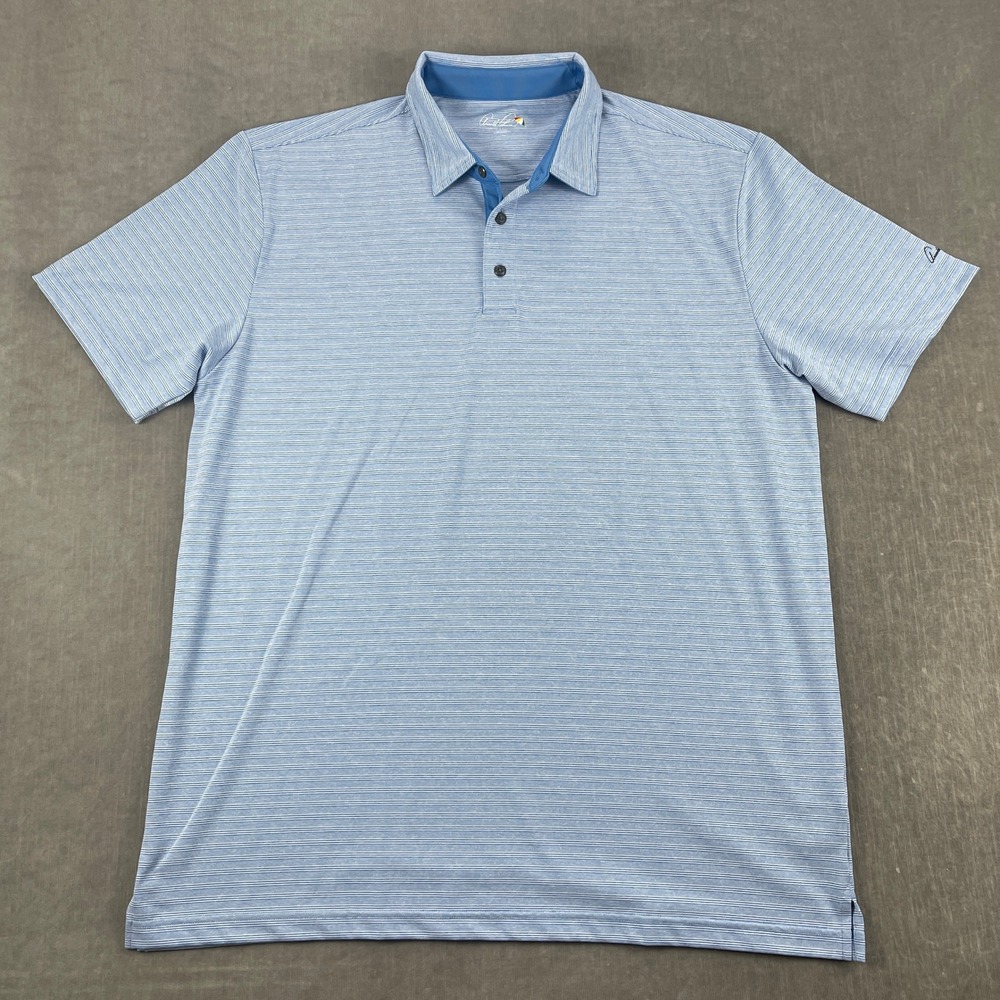 Arnold Palmer Mens XXL Light Blue Striped Polo Shirt Performance Golf Top